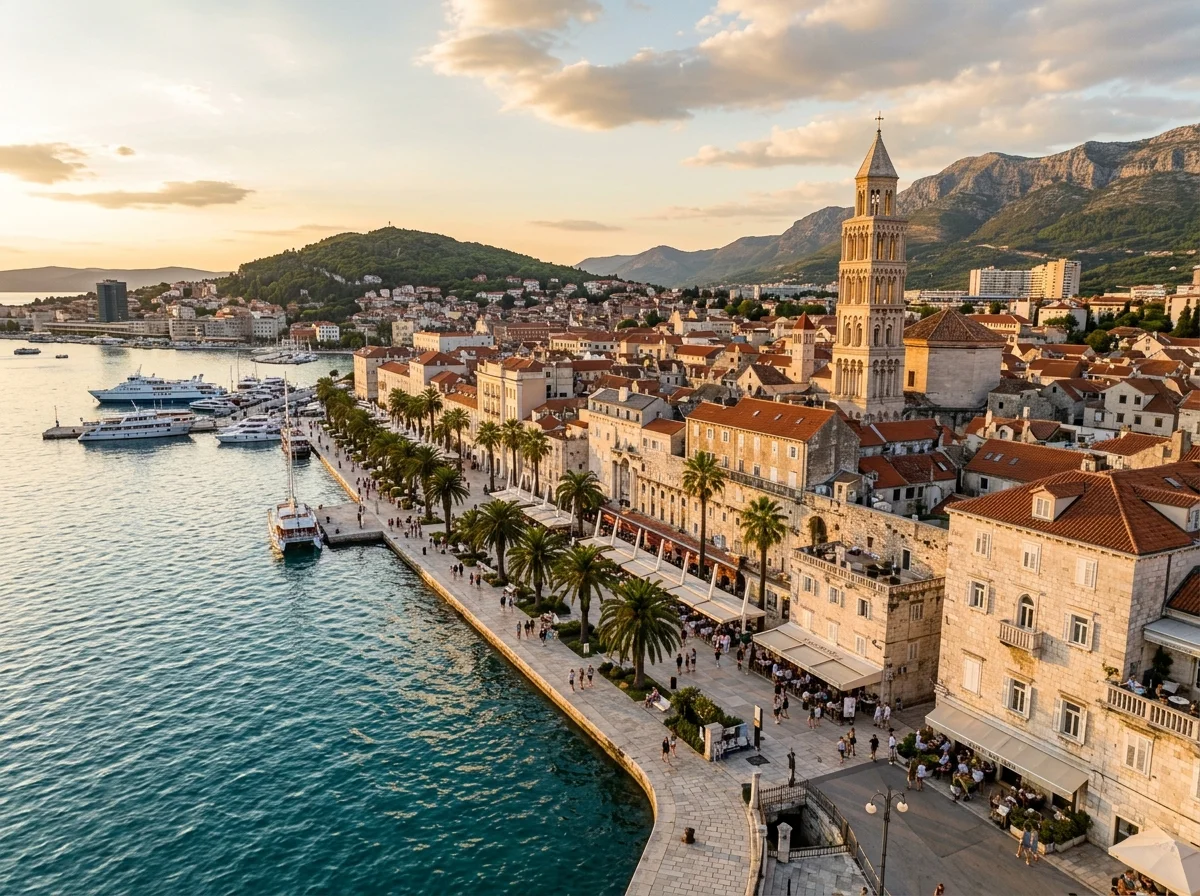 クロアチアのダルマチア地方の港町スプリト。ディオクレティアヌス宮殿前の広場