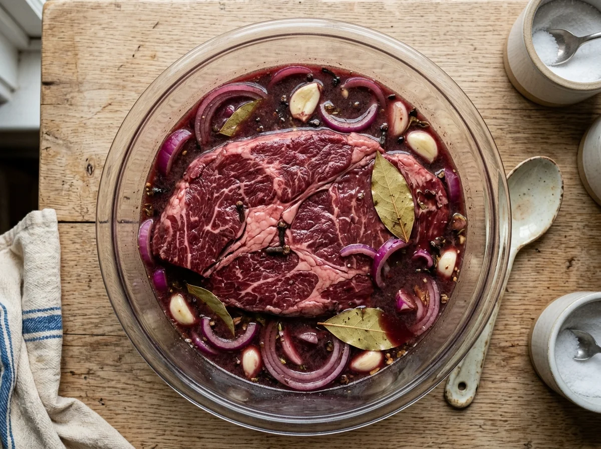 手順1: 牛肉のマリネ（前日の夜・所要10分＋一晩）