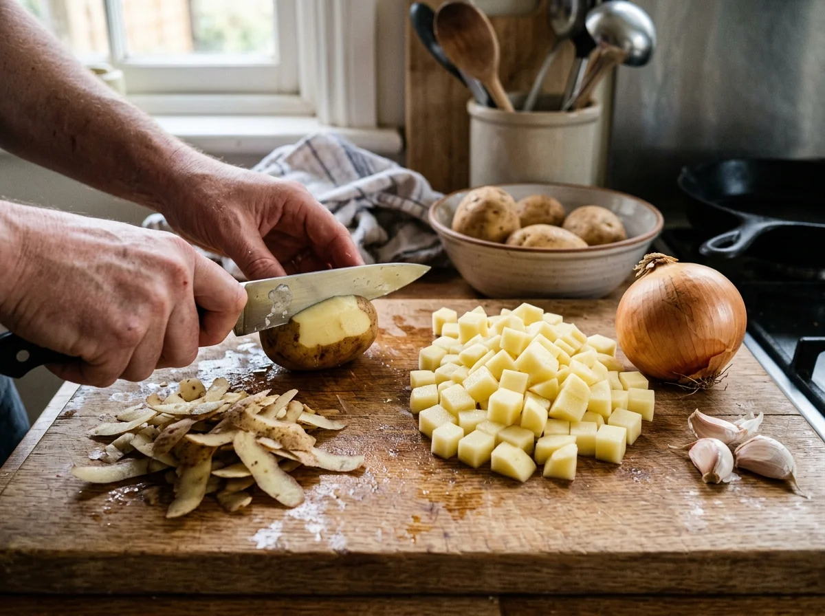 手順1: じゃがいもと玉ねぎの準備（10分）