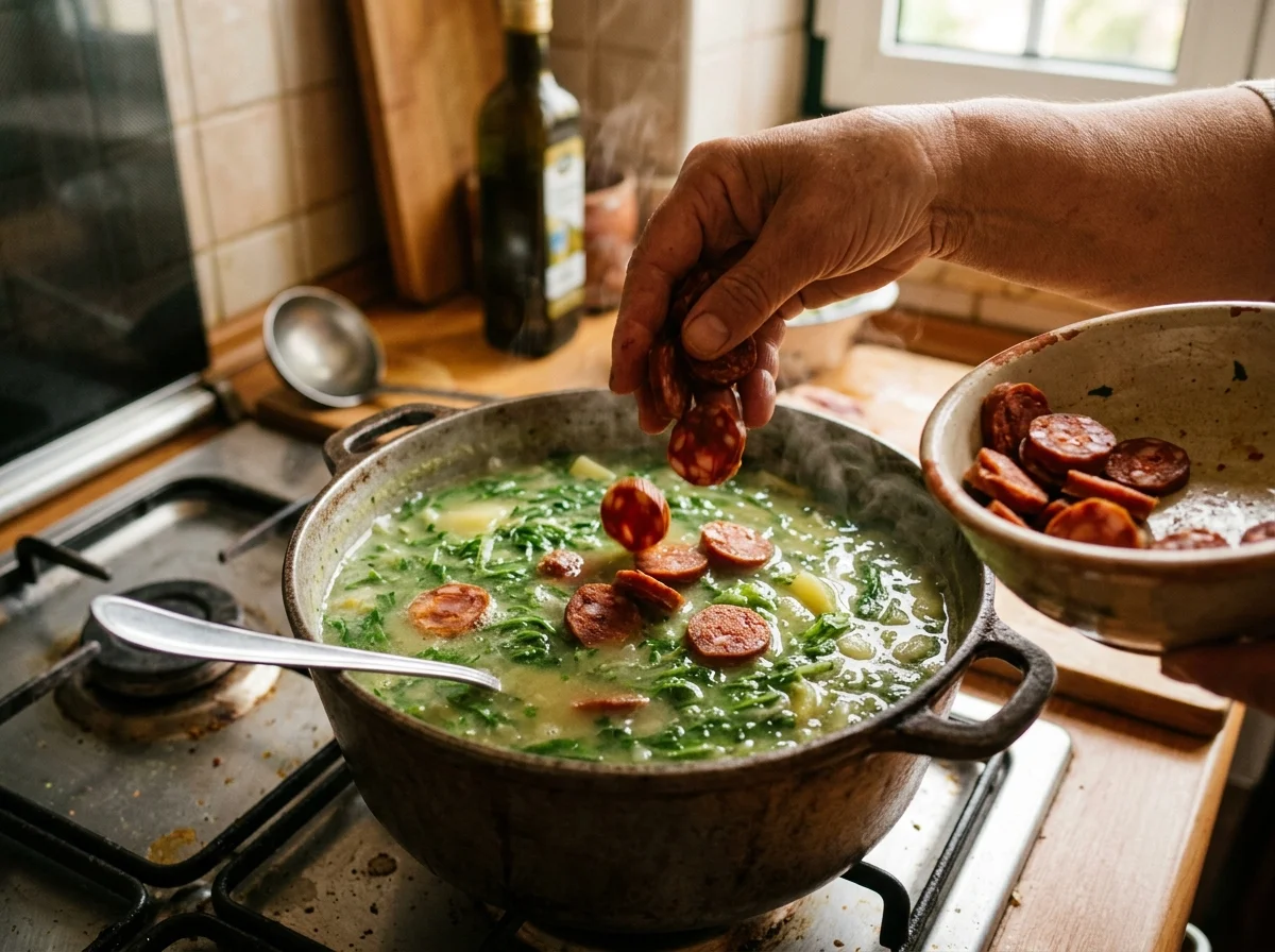 手順5: チョリソーとケールを加えて仕上げる（5分）