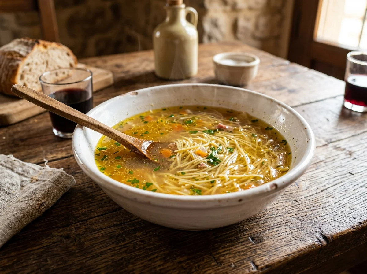 コシードのスープにフィデオ（極細パスタ）が入った第一幕