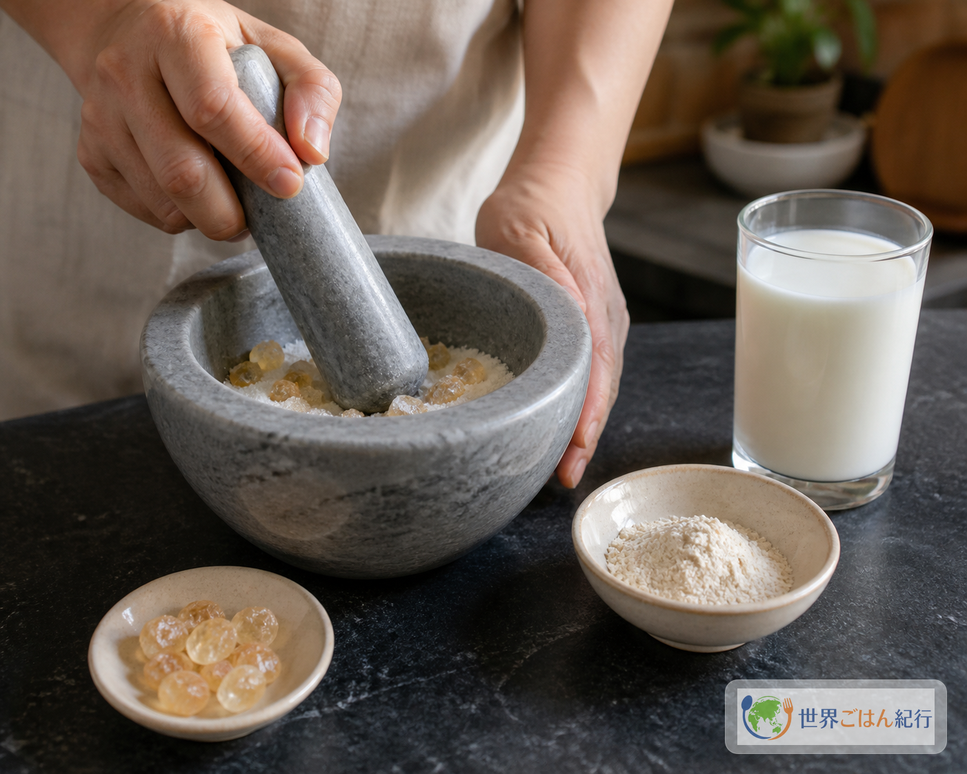 手順1: マスティハを砕き、サレップを溶く