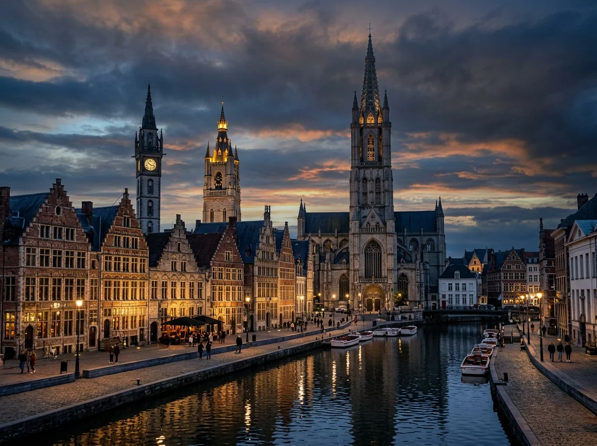 ゲントの中世の建物と聖バーフ大聖堂