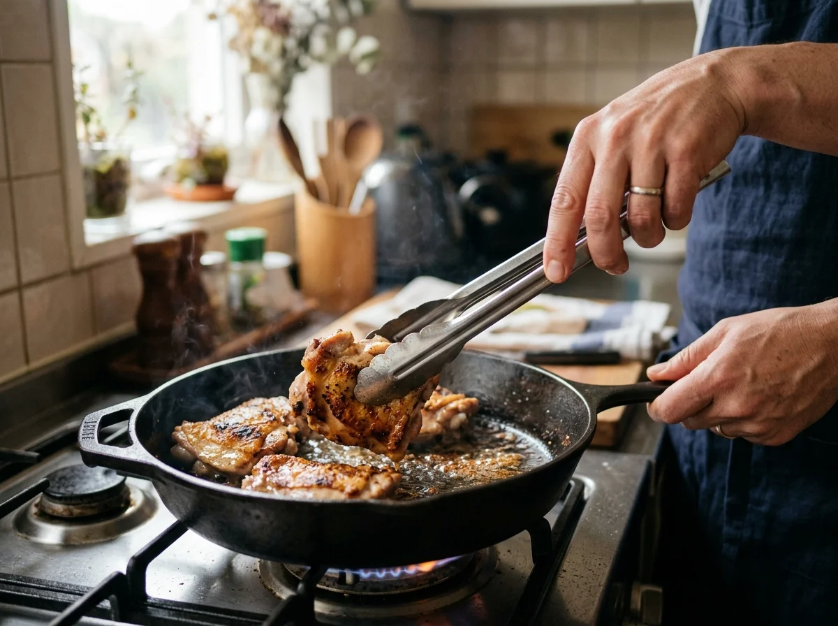 手順2: 鶏肉の表面を焼きつける（8分）