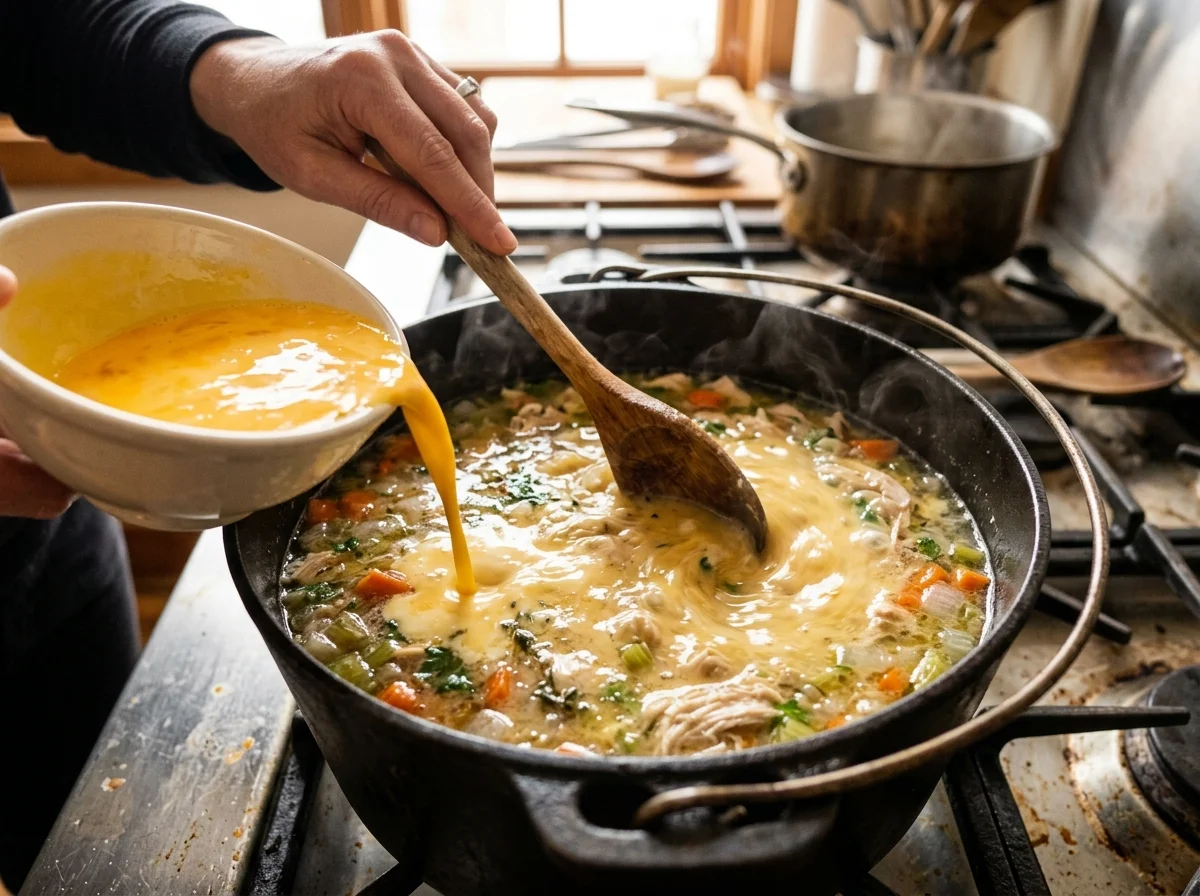 手順5: リエゾン（卵クリーム）で仕上げる（3分）