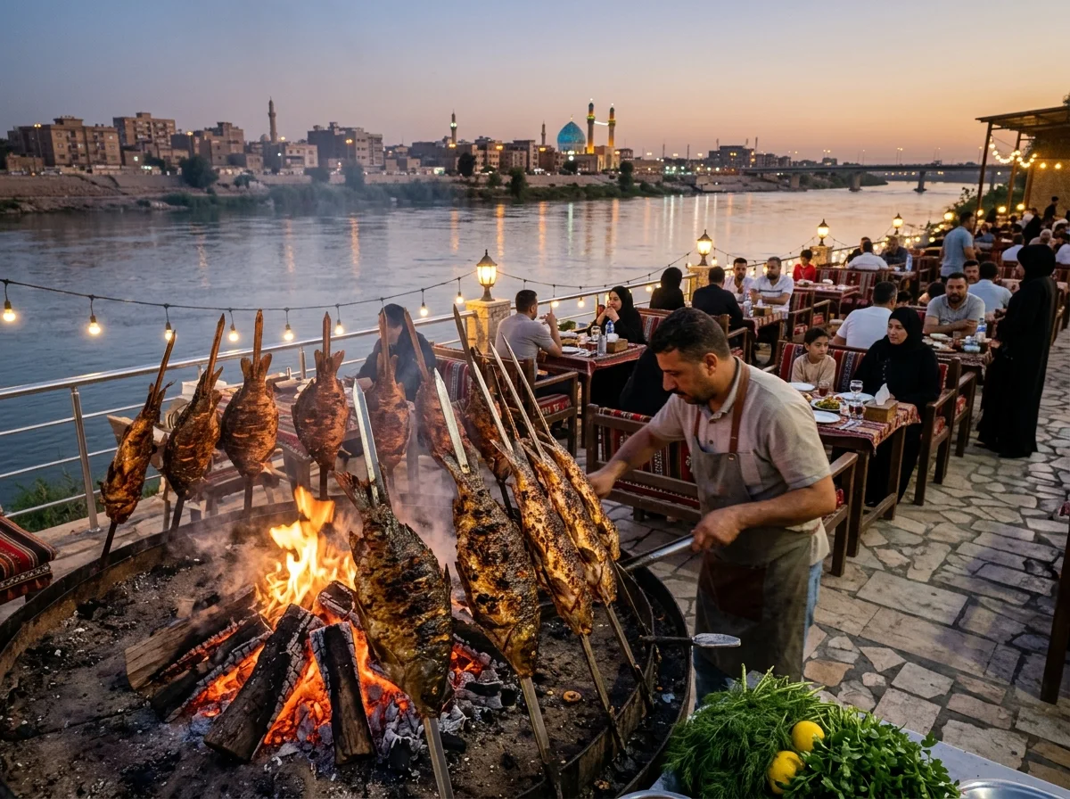バグダッドのアブ・ヌワース通りのマスグーフレストラン街