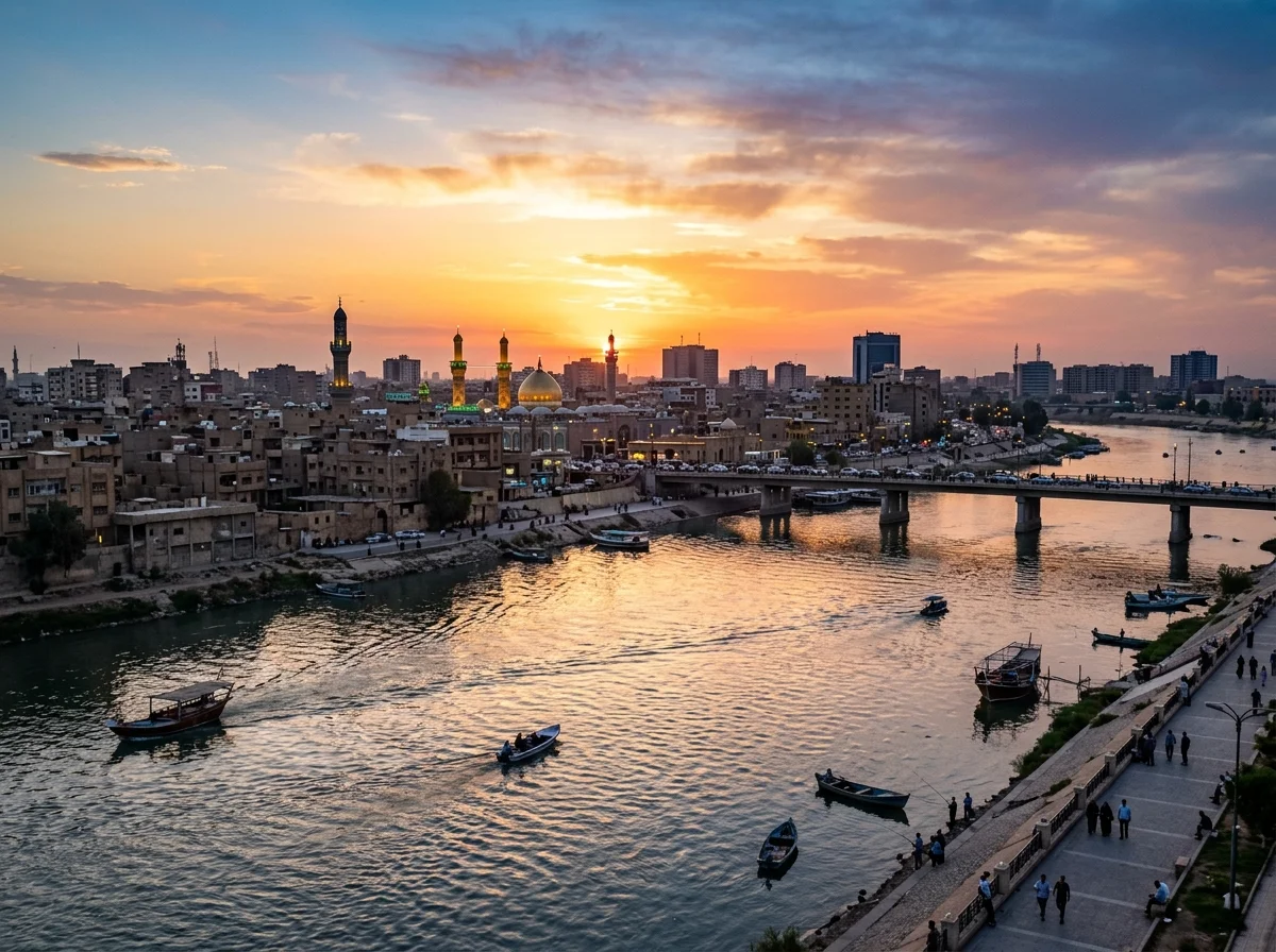 チグリス川とバグダッドの夕暮れ