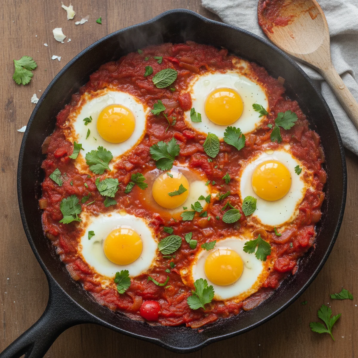 手順4: 卵を落とす（蓋をして弱火5〜8分）