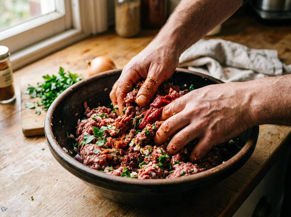 手順2: 肉ペースト（ハルチ）を作る（15分）
