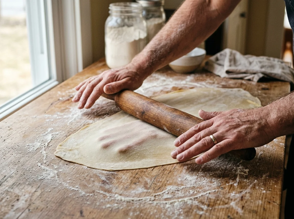 手順3: 生地を分割して極薄に伸ばす（15分）