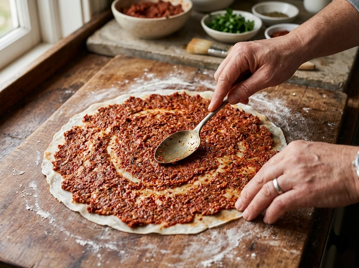 手順4: 肉ペーストを塗り広げる（5分）