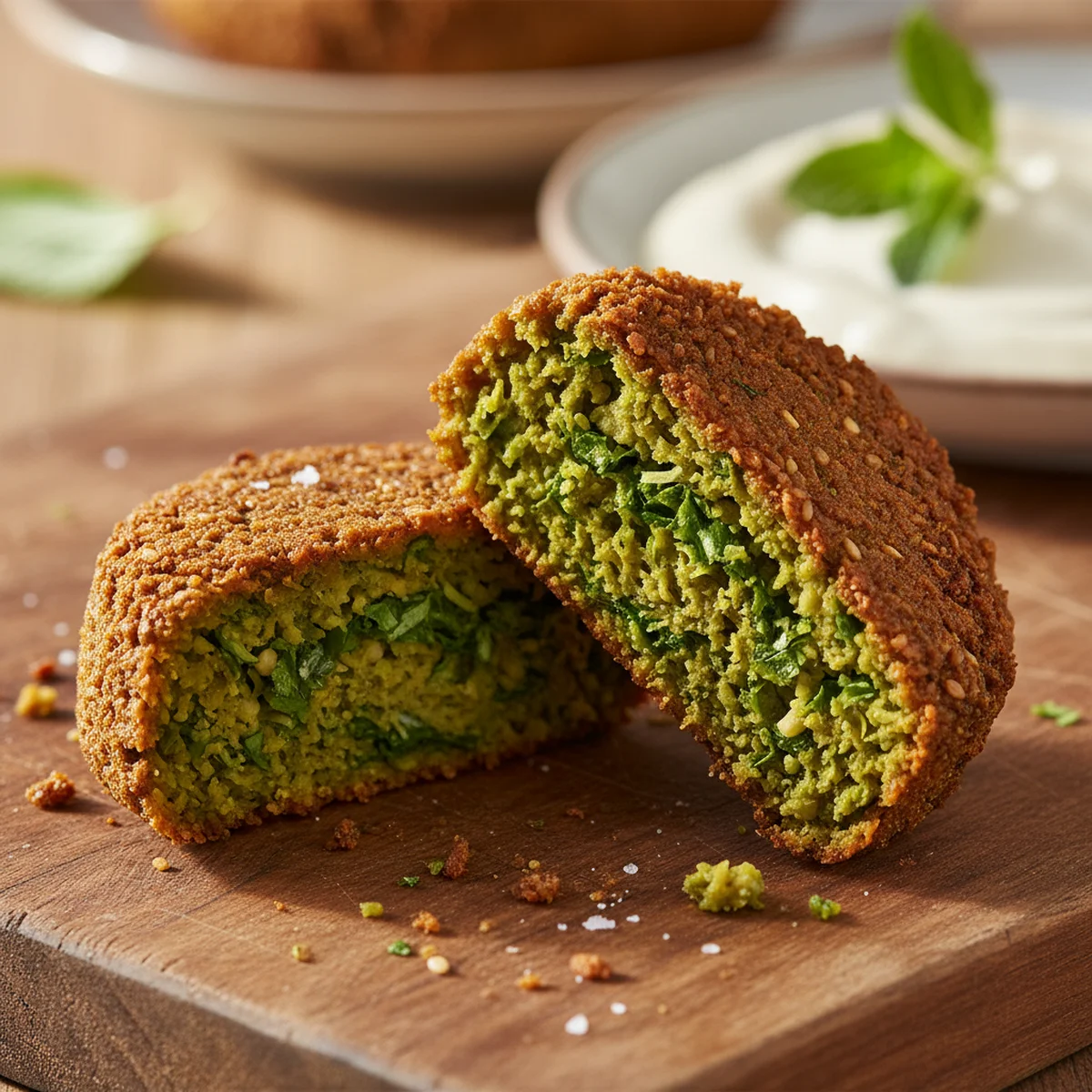 積み上げられた揚げたてファラフェルのクローズアップ