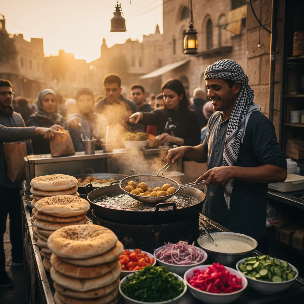 中東の市場で売られるファラフェルの屋台