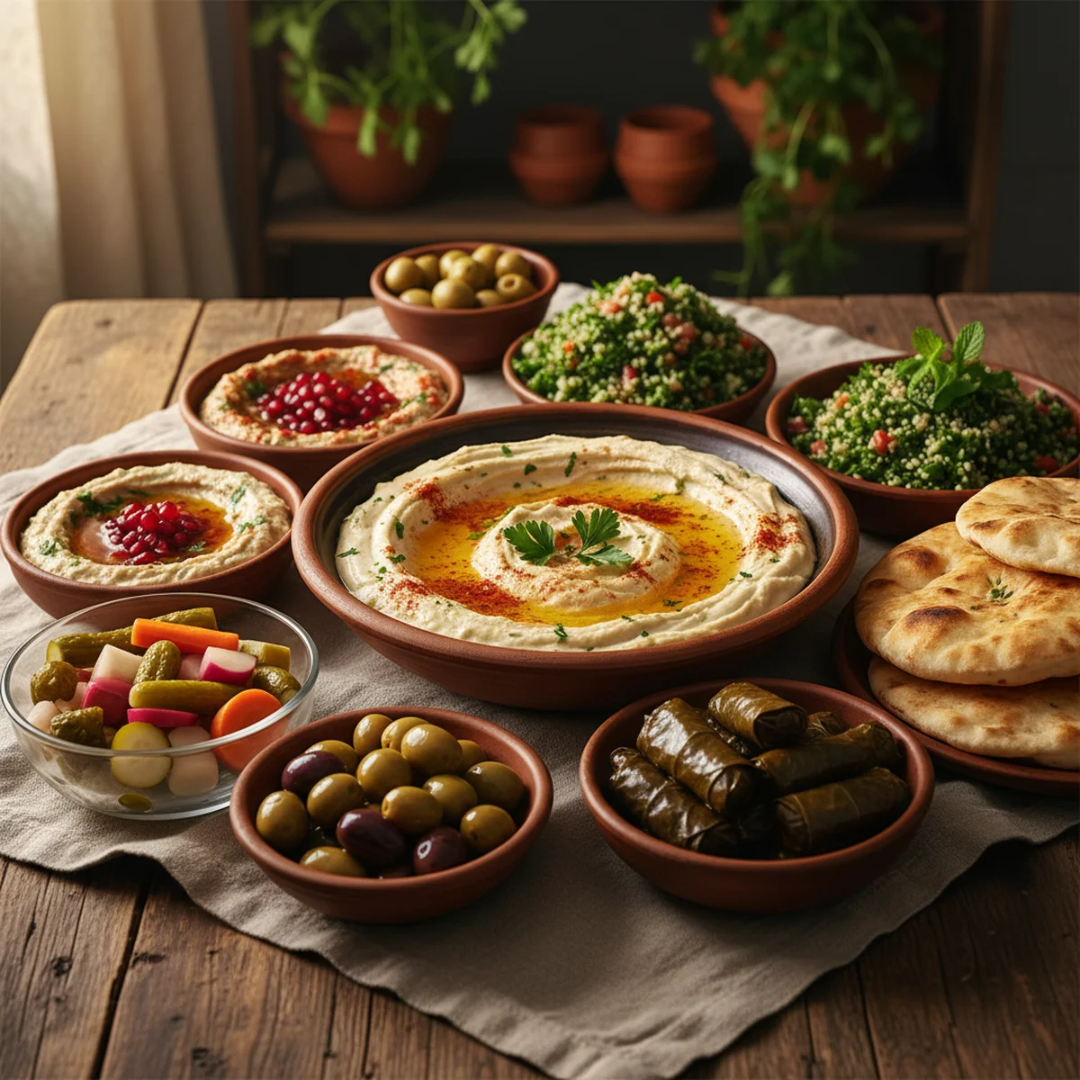 中東の食卓に並ぶフムスとメゼ