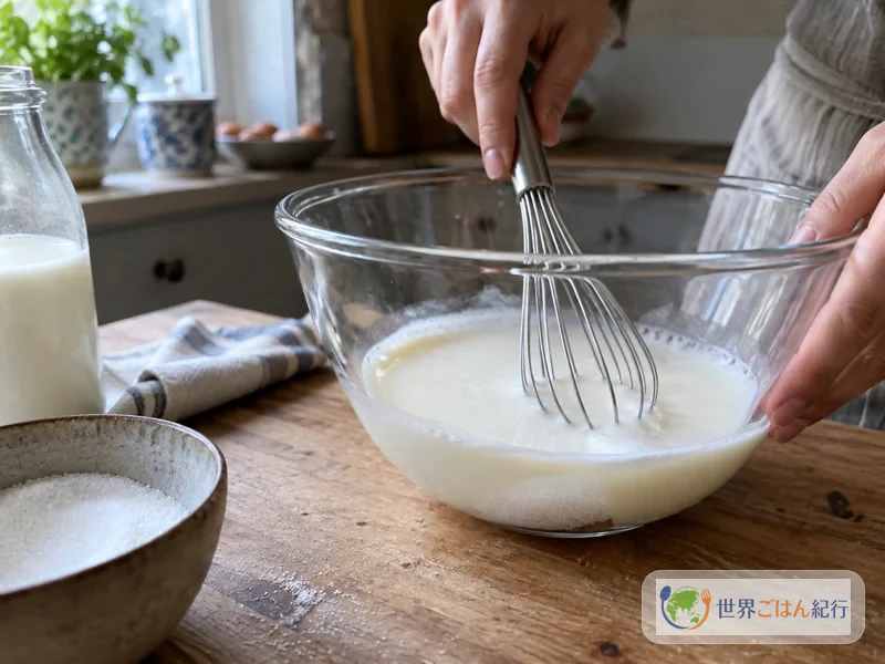 手順3: 牛乳に砂糖を溶かす