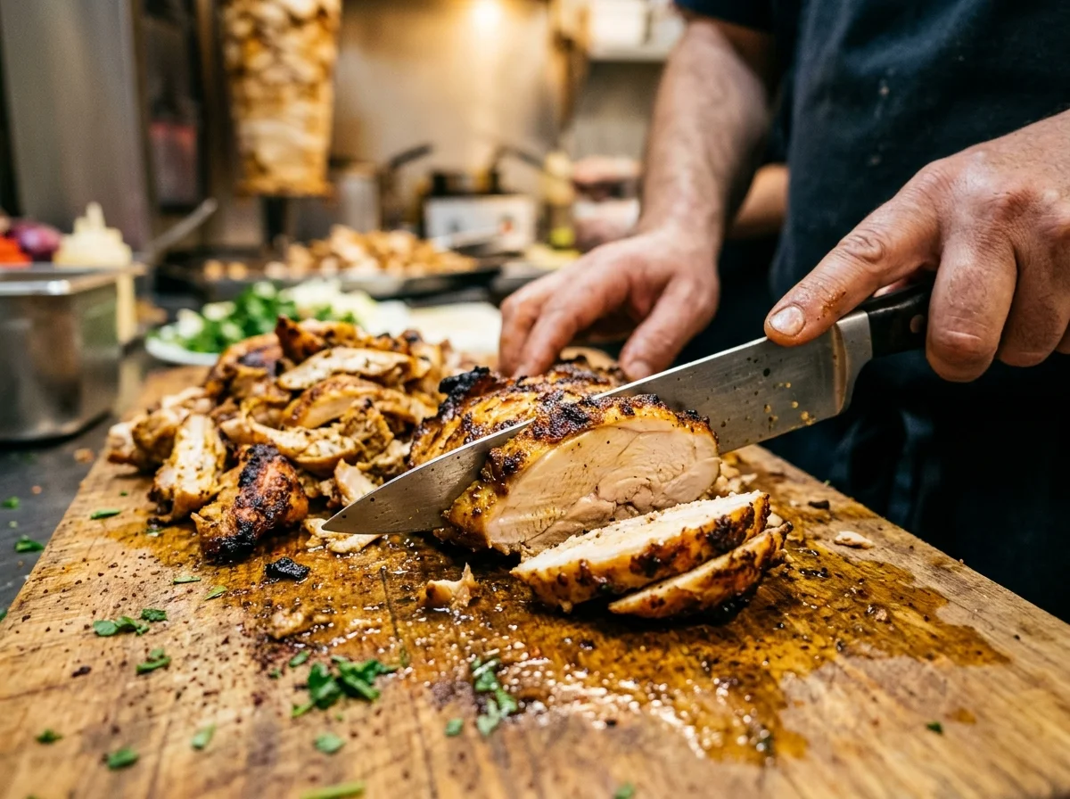 手順3: 焼き上がった肉を5分休ませてから薄切りにする