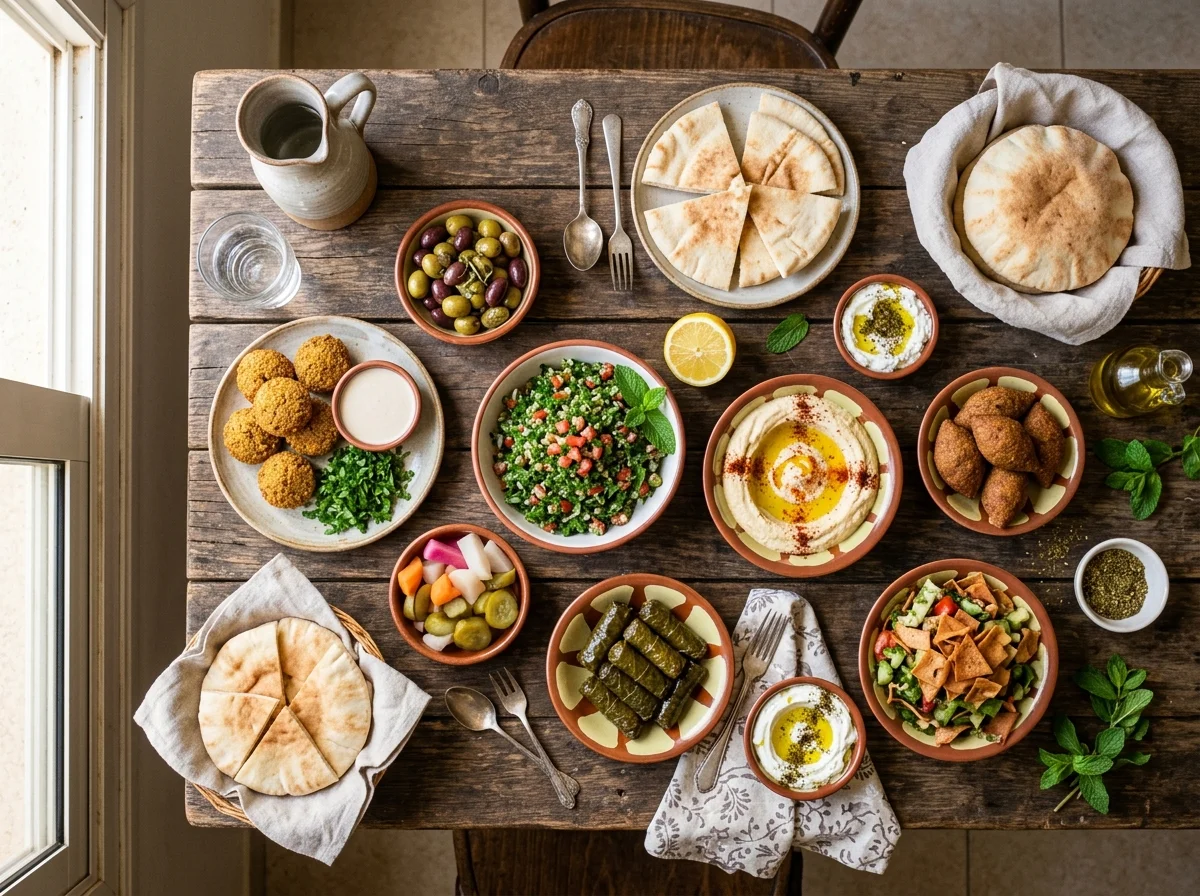 レバノンの野外カフェでメゼとして提供されるタブーレ