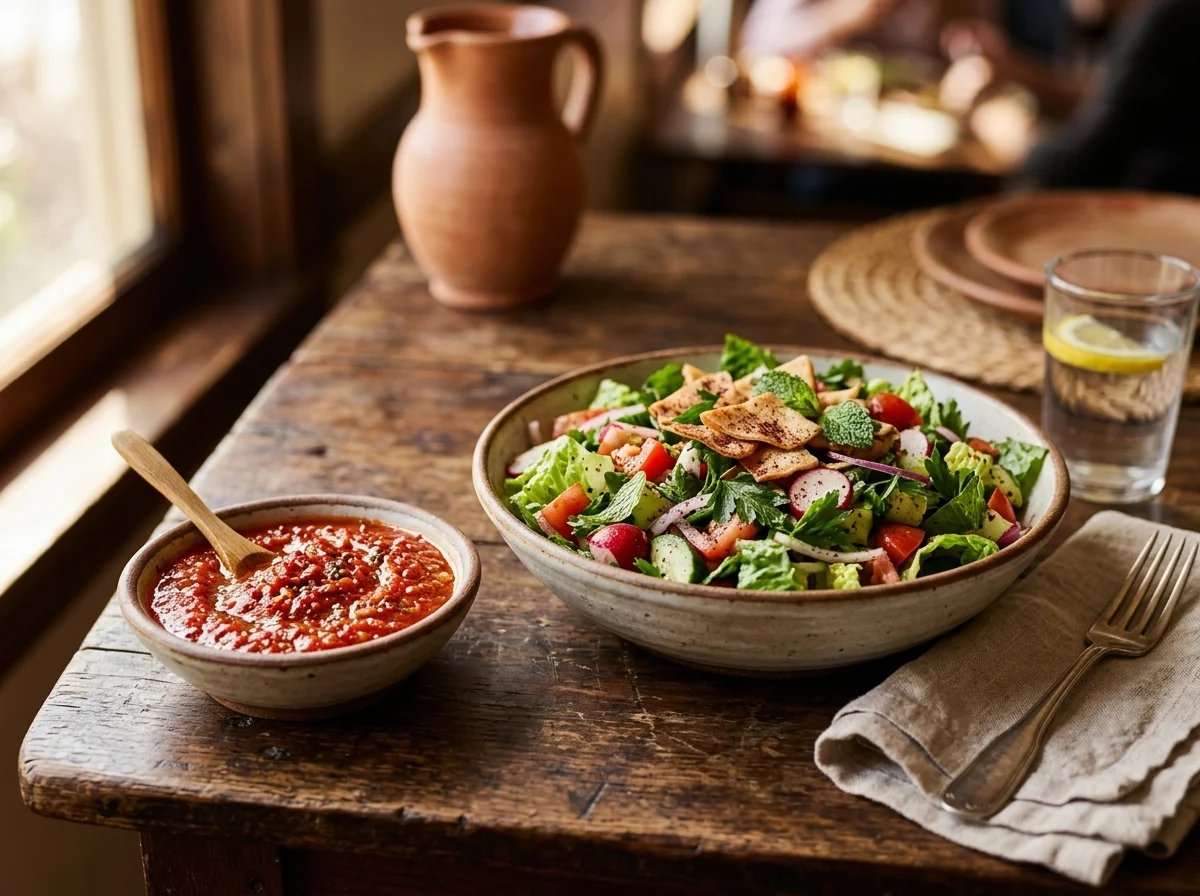 マチュブースに添えるダゴースソースとサラダ