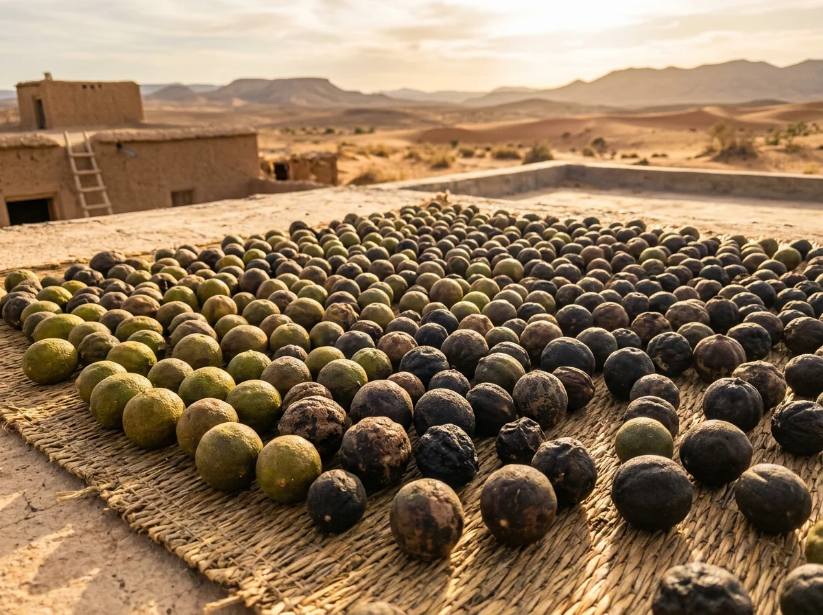 天日干しにされているドライライムの様子