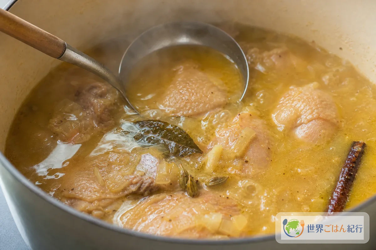 手順3: 鶏肉を煮てだしを作る（25分）