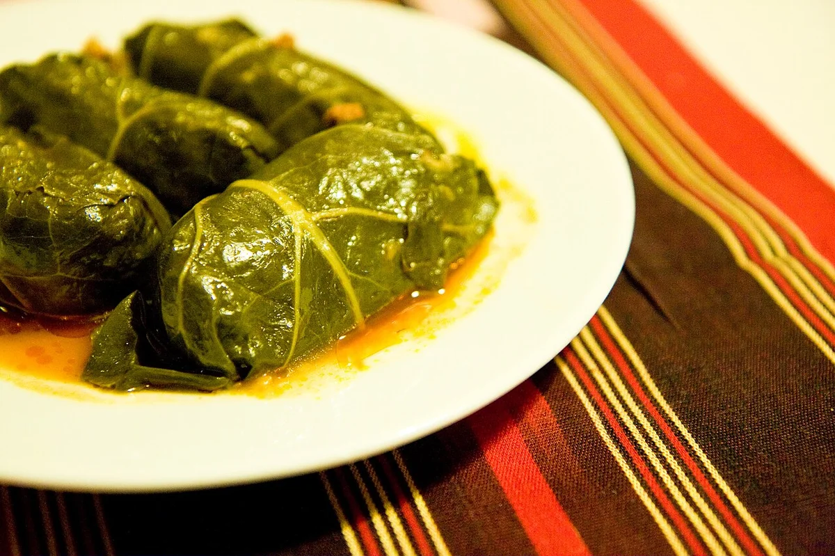 ぶどうの葉で包んだドルマ。整然と並んだ筒状の前菜