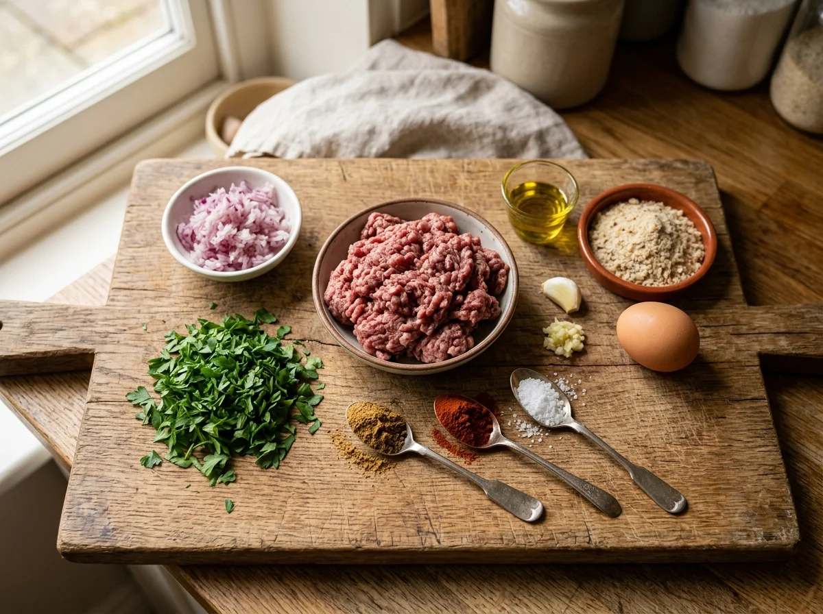 キョフテの材料を並べた様子