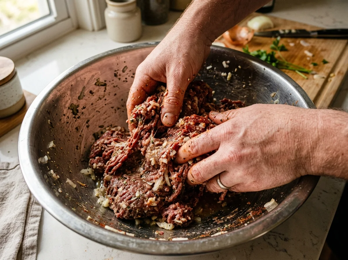 手順1: 玉ねぎの水分を絞る（3分）