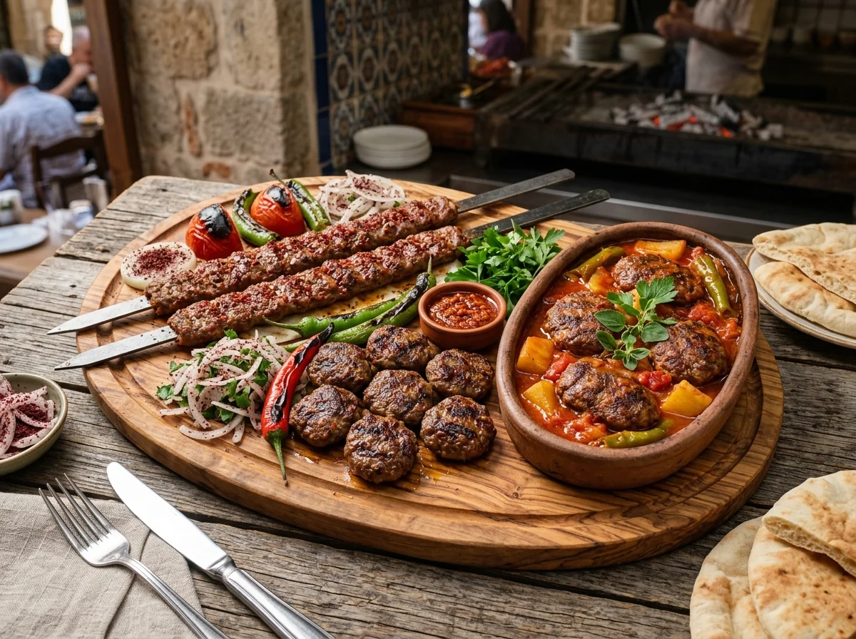 さまざまなスタイルのキョフテを盛り合わせた大皿