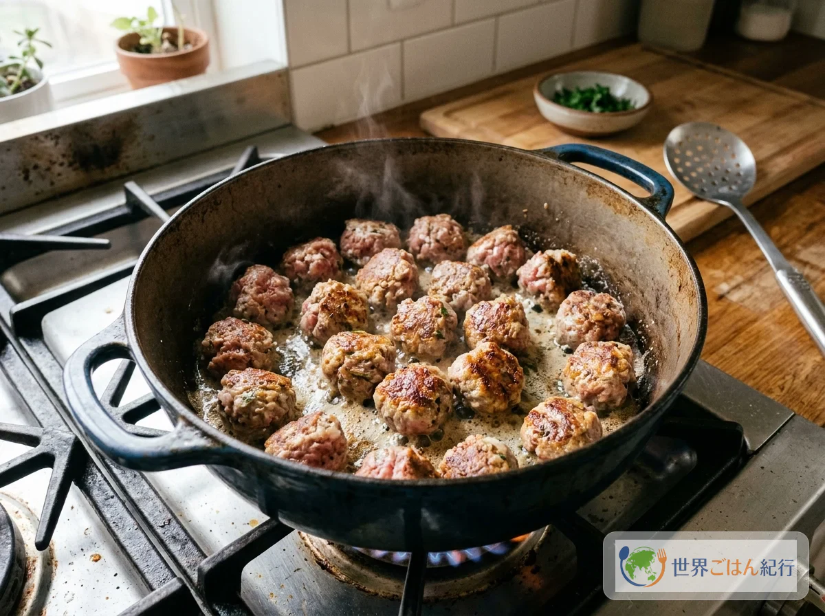 Beurre fondu dans une marmite épaisse, boulettes dorées