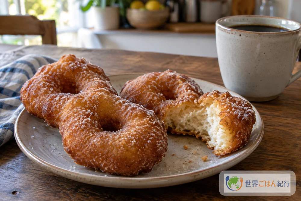 Figure-eight firi firi on a plate with a mug of coffee on a morning table