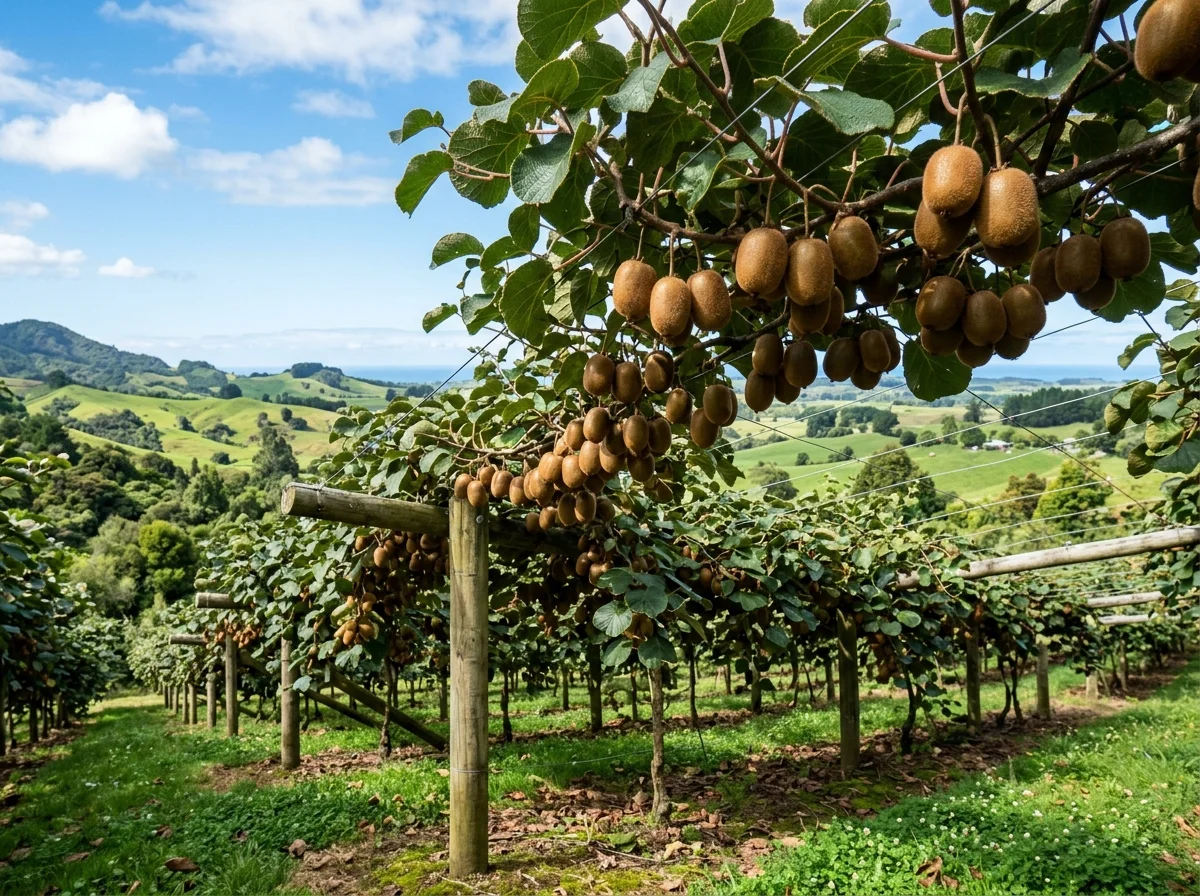 ニュージーランドのキウイフルーツ農園の風景