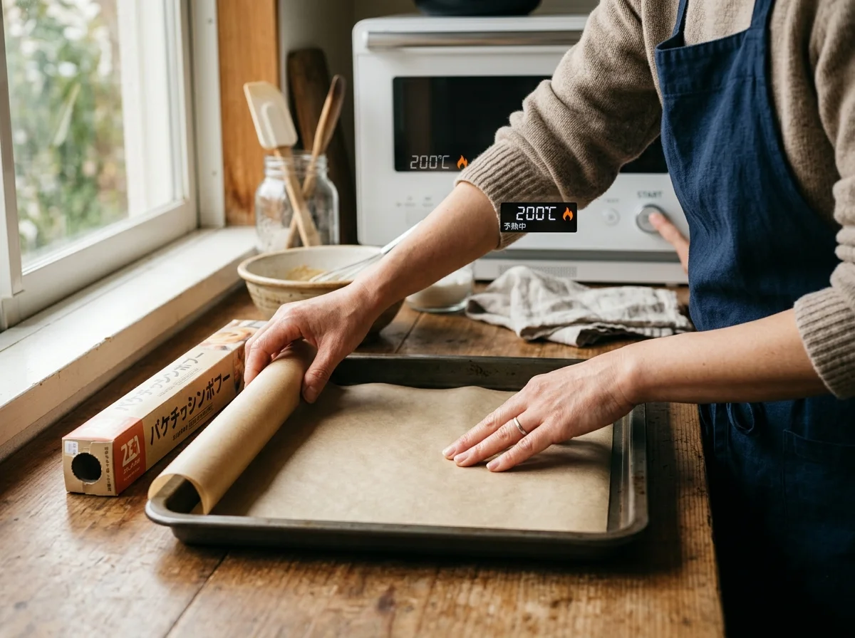 手順1: オーブンを予熱し、天板を準備する(5分)