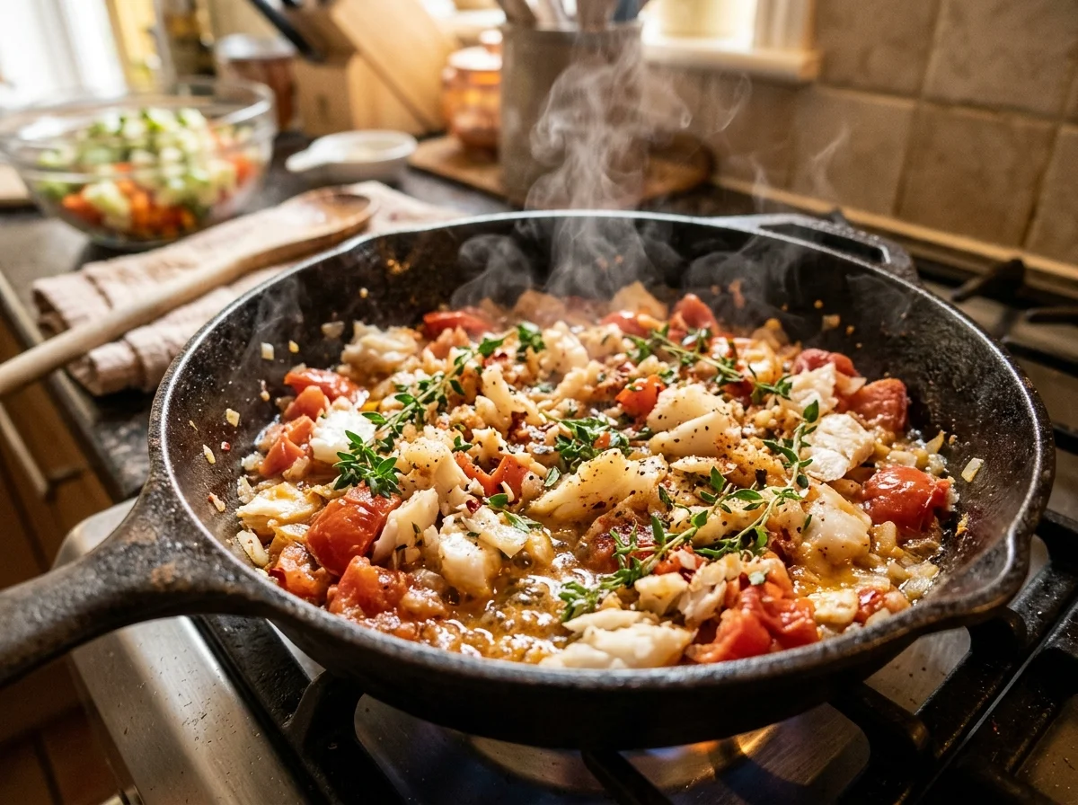 手順4: タラとトマトを加える（5分）