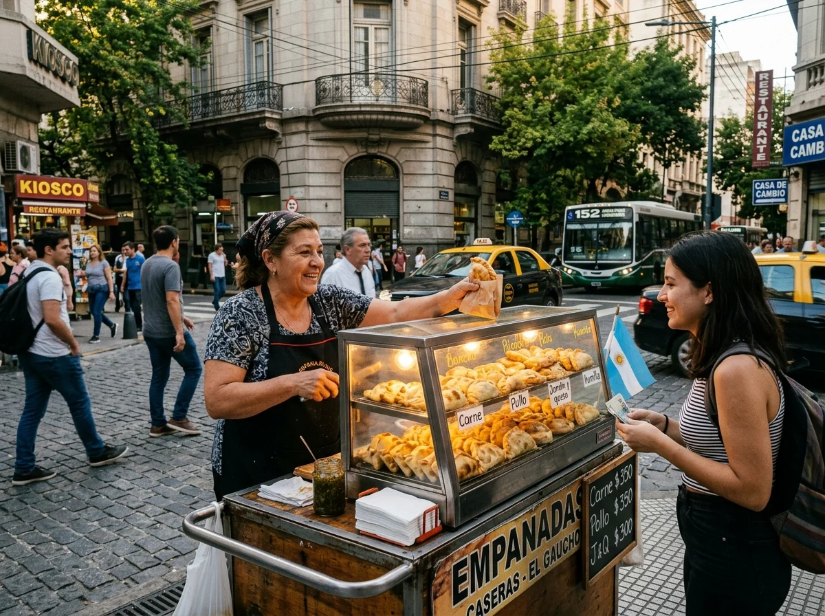 アルゼンチンの屋台でエンパナーダを販売する風景