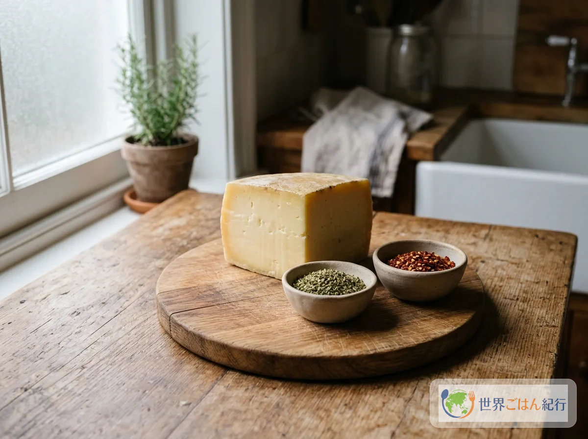 Pieza de provolone con orégano seco y ají molido