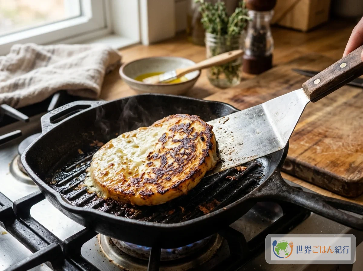 Dar vuelta el provolone con la espátula y asar el otro lado