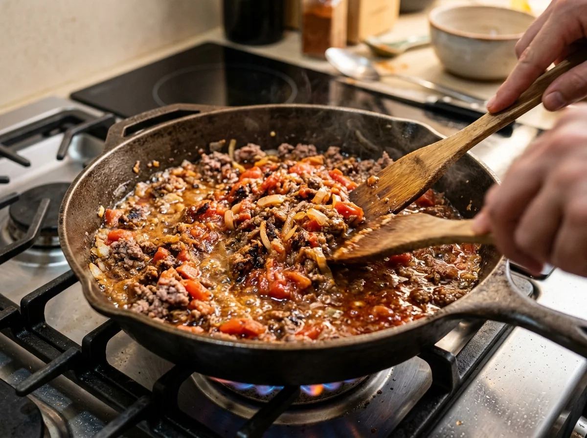 手順2: カルネ・モリーダ（挽肉炒め）を作る（15分）