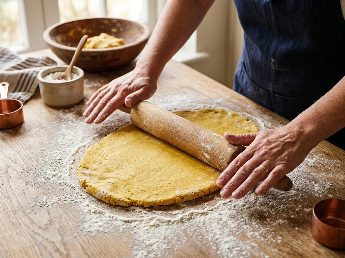 手順9: 生地を12等分し、1つずつ麺棒で直径15cmの楕円形に伸ばす