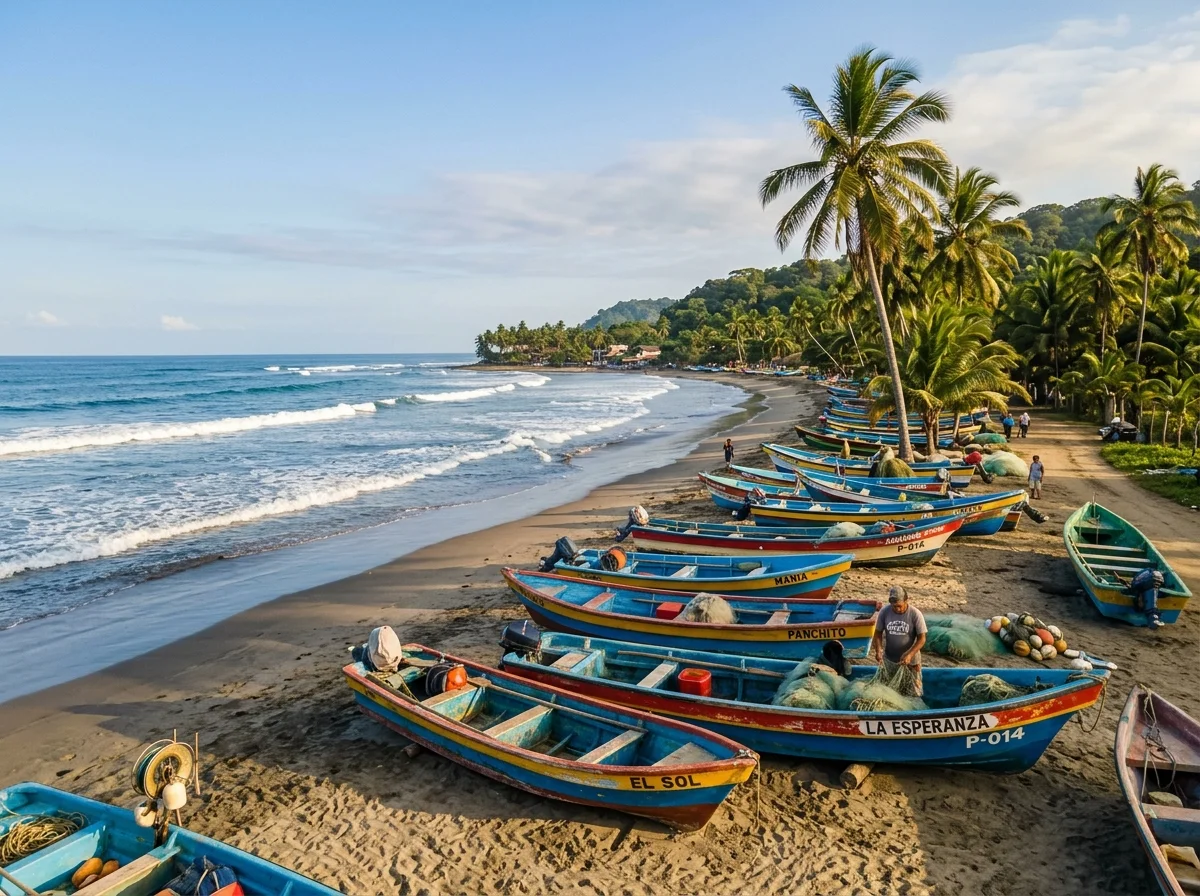 エクアドルの太平洋岸、グアヤキル近郊の漁港風景