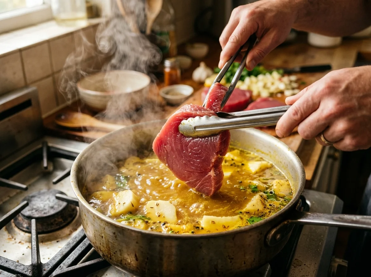 手順5: マグロを加えて仕上げる（5分）