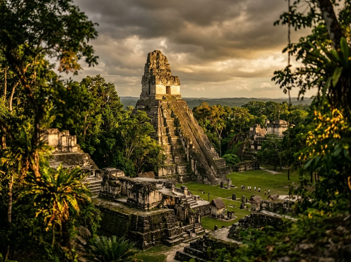 マヤ遺跡を背景にしたグアテマラの風景