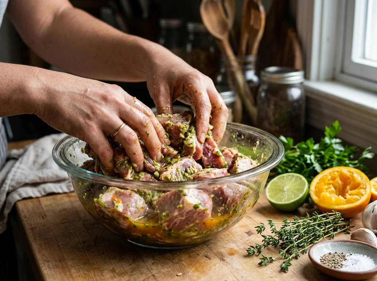 手順2: 豚肉をマリネする（15分＋1時間以上）