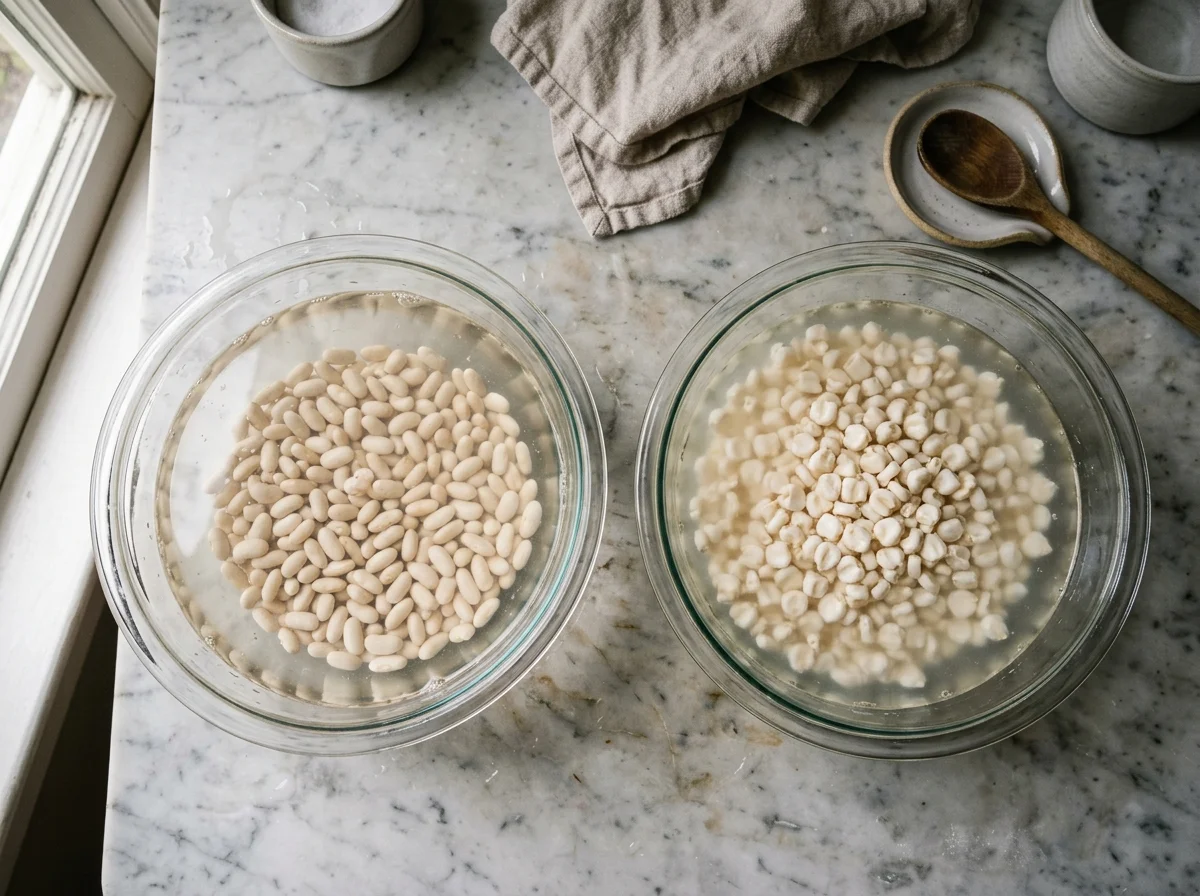 手順1: 豆ととうもろこしの下準備（前日の夜）