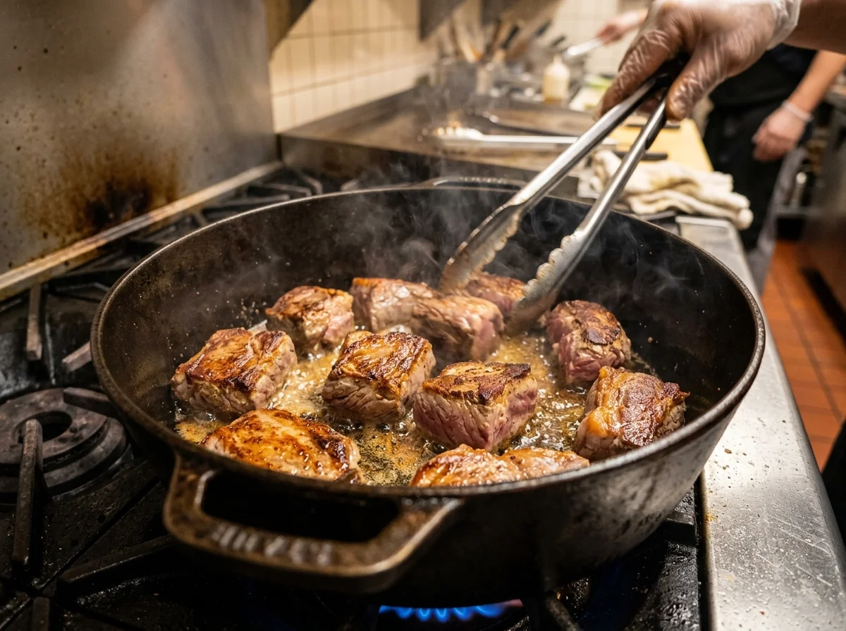 手順2: 肉と玉ねぎを炒める（15分）