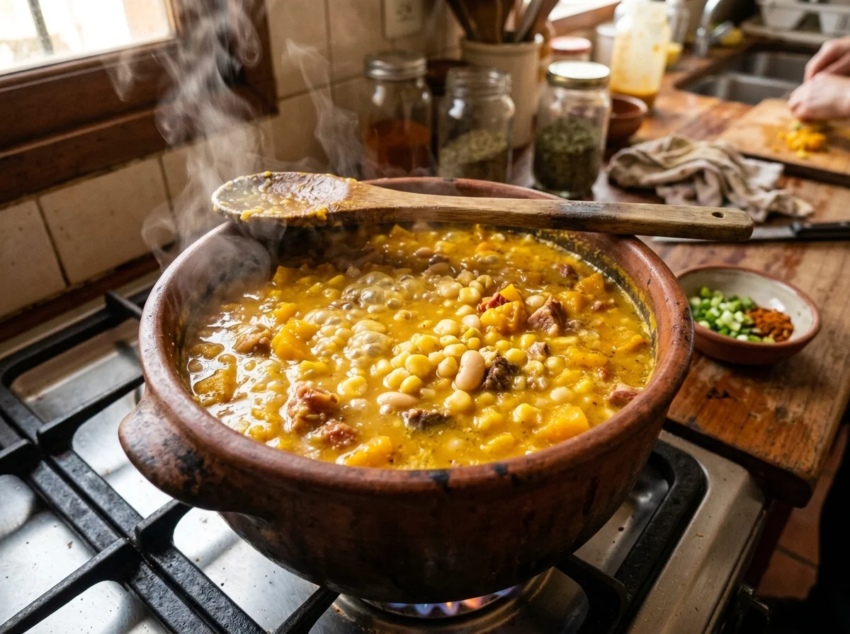 手順3: スパイスを加えて煮込み開始（10分＋煮込み4時間）