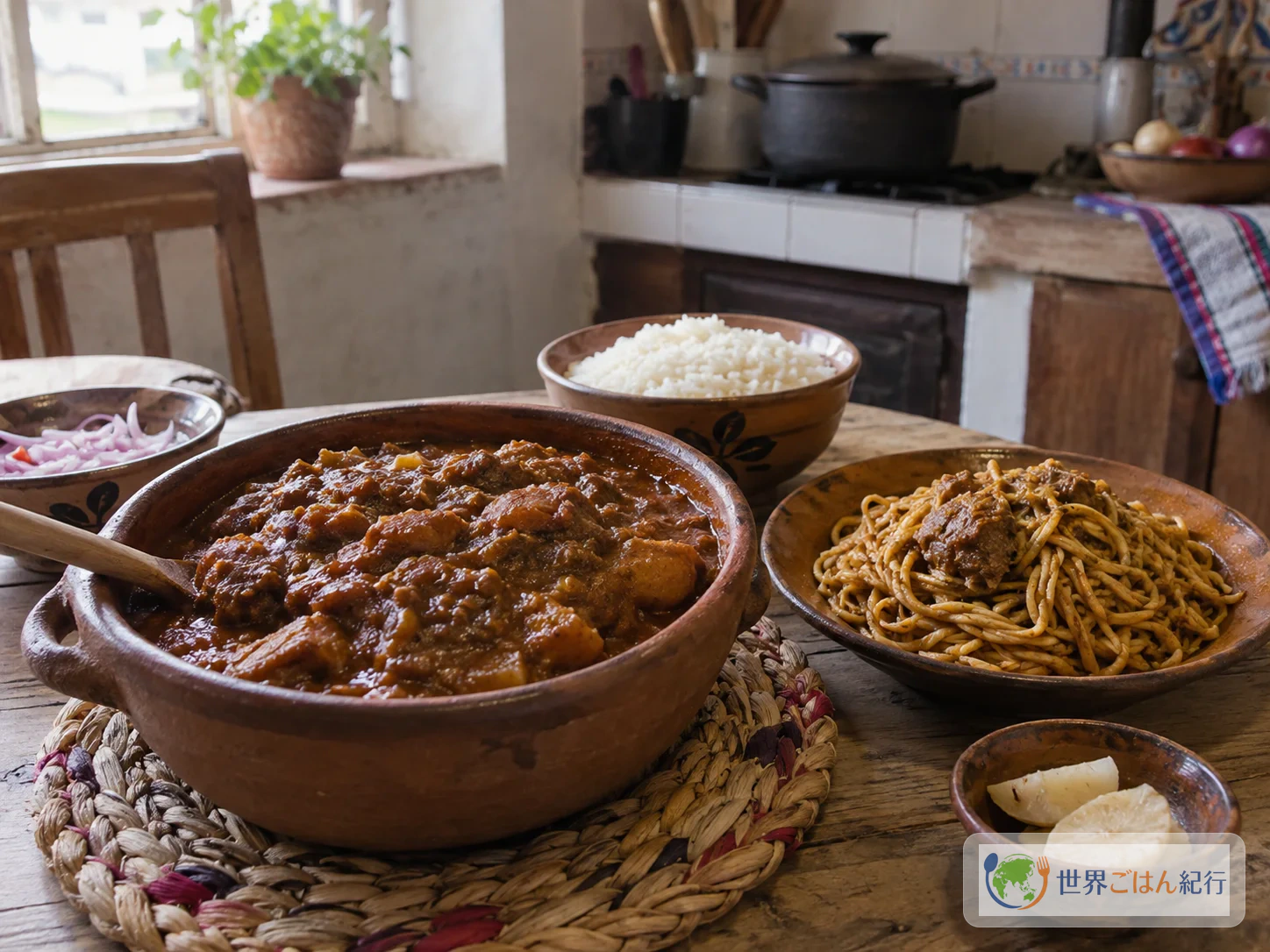 カラプルクラとソパ・セカを並べたChinchaの祝い皿をイメージした食卓