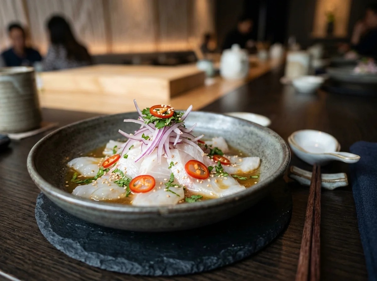 日秘融合料理（ニッケイ・キュイジーヌ）のセビーチェ。醤油と生姜を使った現代的なスタイル