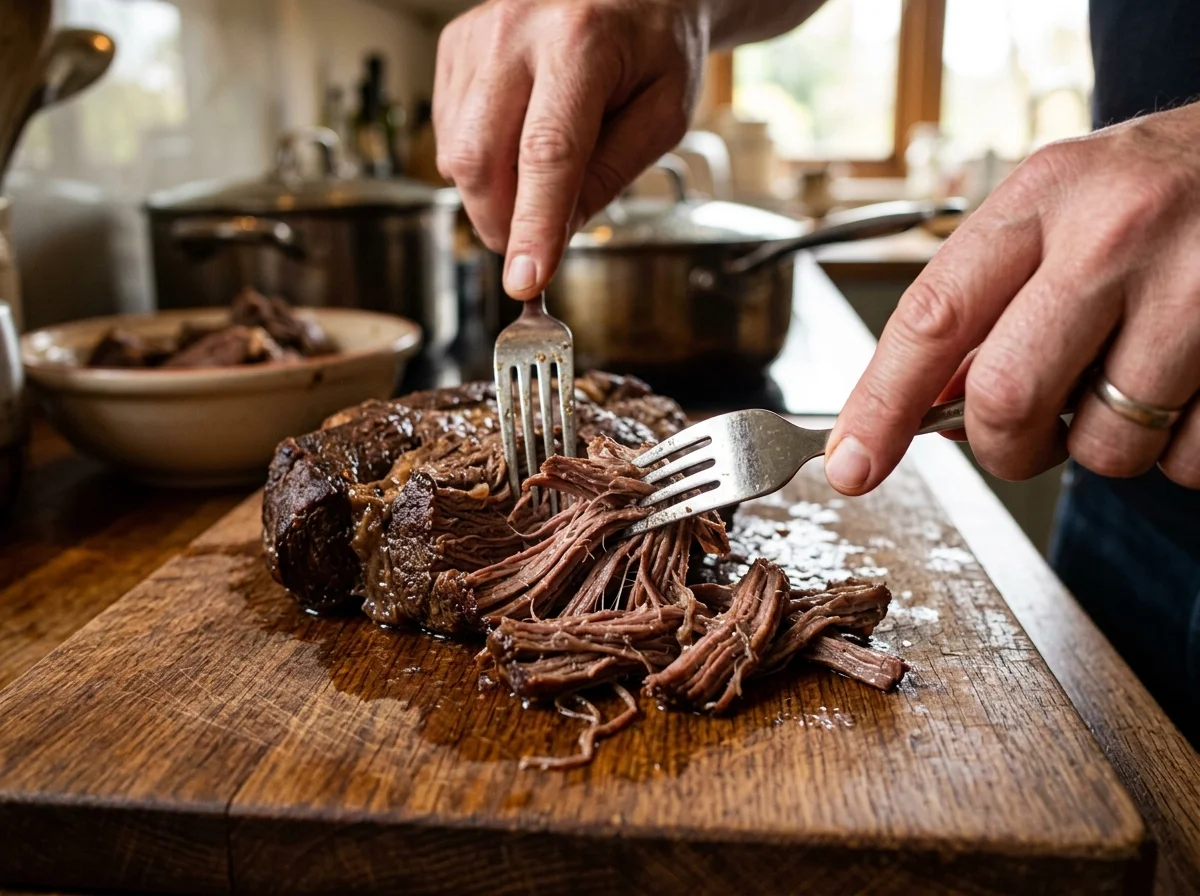 手順2: 肉を手で裂く（10分）