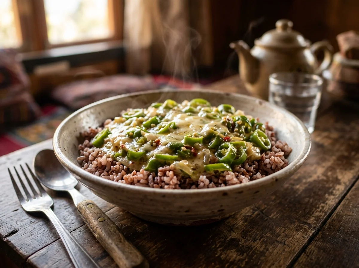 エマ・ダツィを赤米にかけて食べる