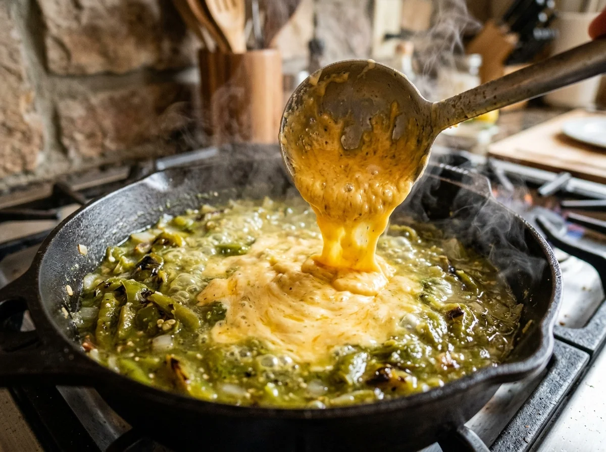 手順4: チーズを加え、弱火にして5分煮込む。チーズが溶けてソースが濃厚なクリーム状になったら、塩で味を調えて完成